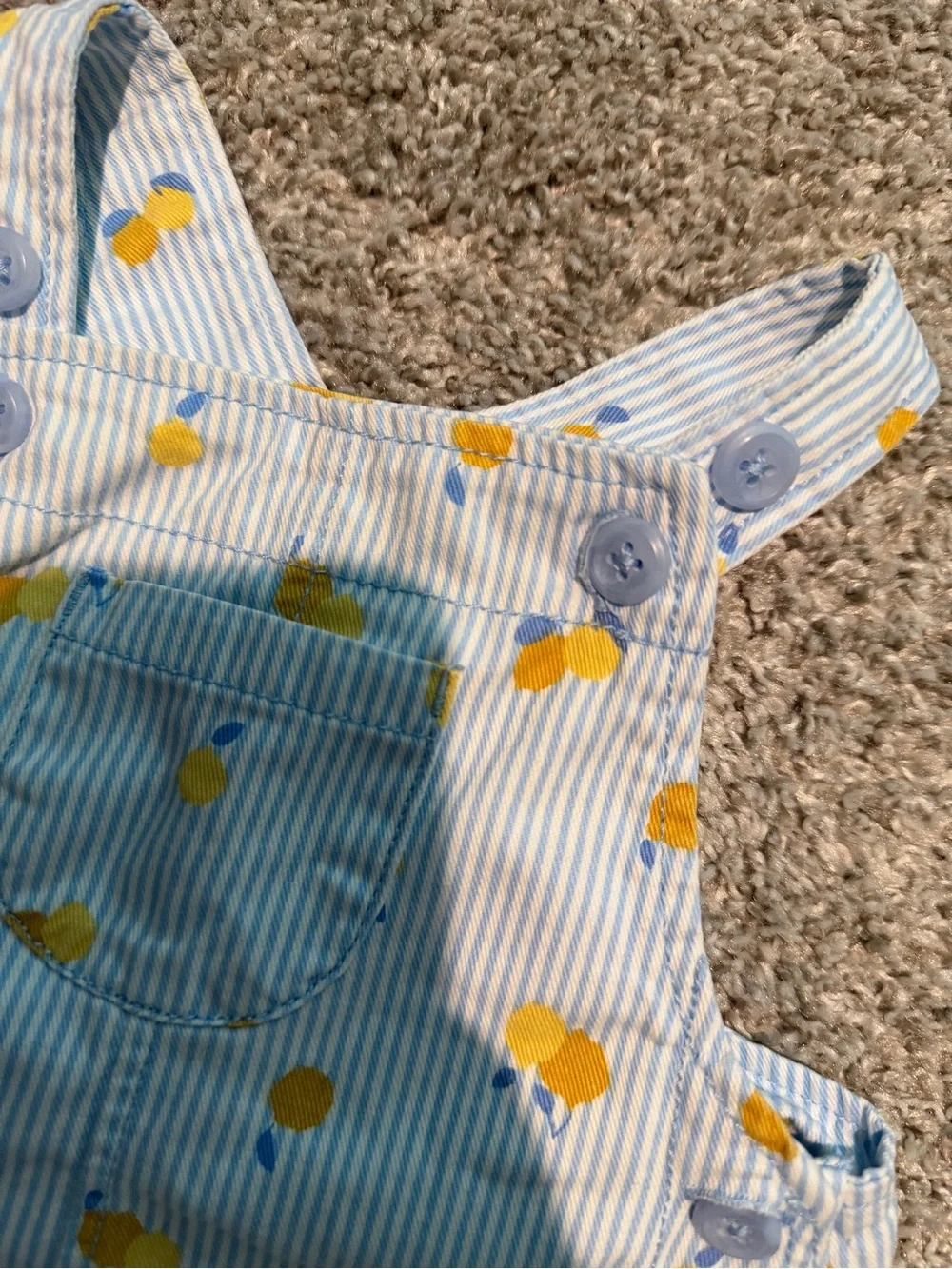 Carter's White & Yellow Lemon Print Striped Overalls Dress